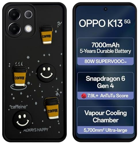 Image of SBMS Silicone Back Cover Case for Oppo K13 5G | Cute Fun 3D Cartoon, Coffee Design Silicone Case | Camera Protection Bump | Shockproof Back Cover Case for Oppo K13 5G (Coffe Mug Black)