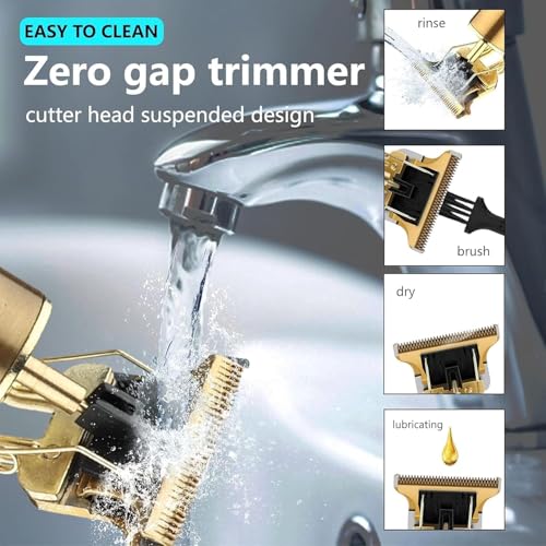 Image of T9 Vintage Professional Hair Trimmer For Men -Golden Body,Cordless,4 Guide Combs,USB Rechargeable,Men'S T9 Golden -Zero Gap Beard Hair Clipper With Guide Combs