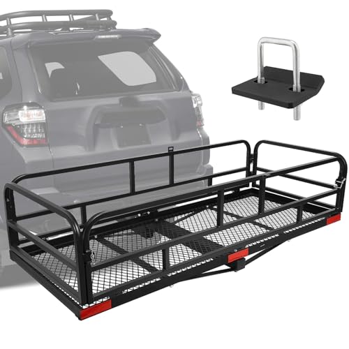 LITBM Hitch Cargo Rack, 60 x 24 x 14 Inch Folding Hitch Mount Cargo Carrier with High Side Rails for Trailer RV Truck SUV Van, 500 lbs. Capacity, 2