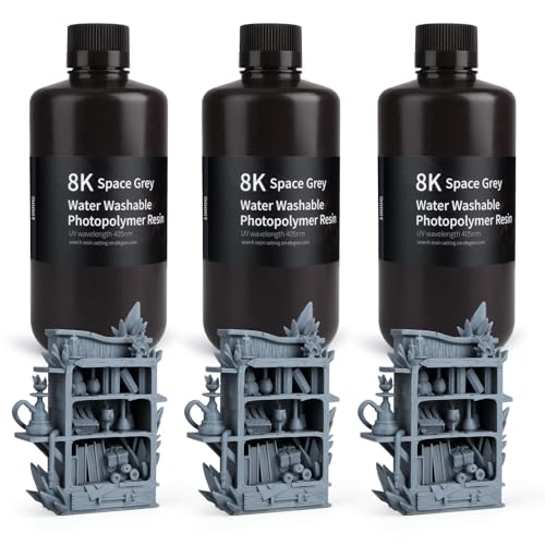 Image of ELEGOO 8K Water Washable 3D Printer Resin, 405nm UV Curing Photopolymer Resina Best for 12K /14K /16K Saturn Mars Jupiter LCD MSLA DLP LCD Impresora 3000Gram Space Grey