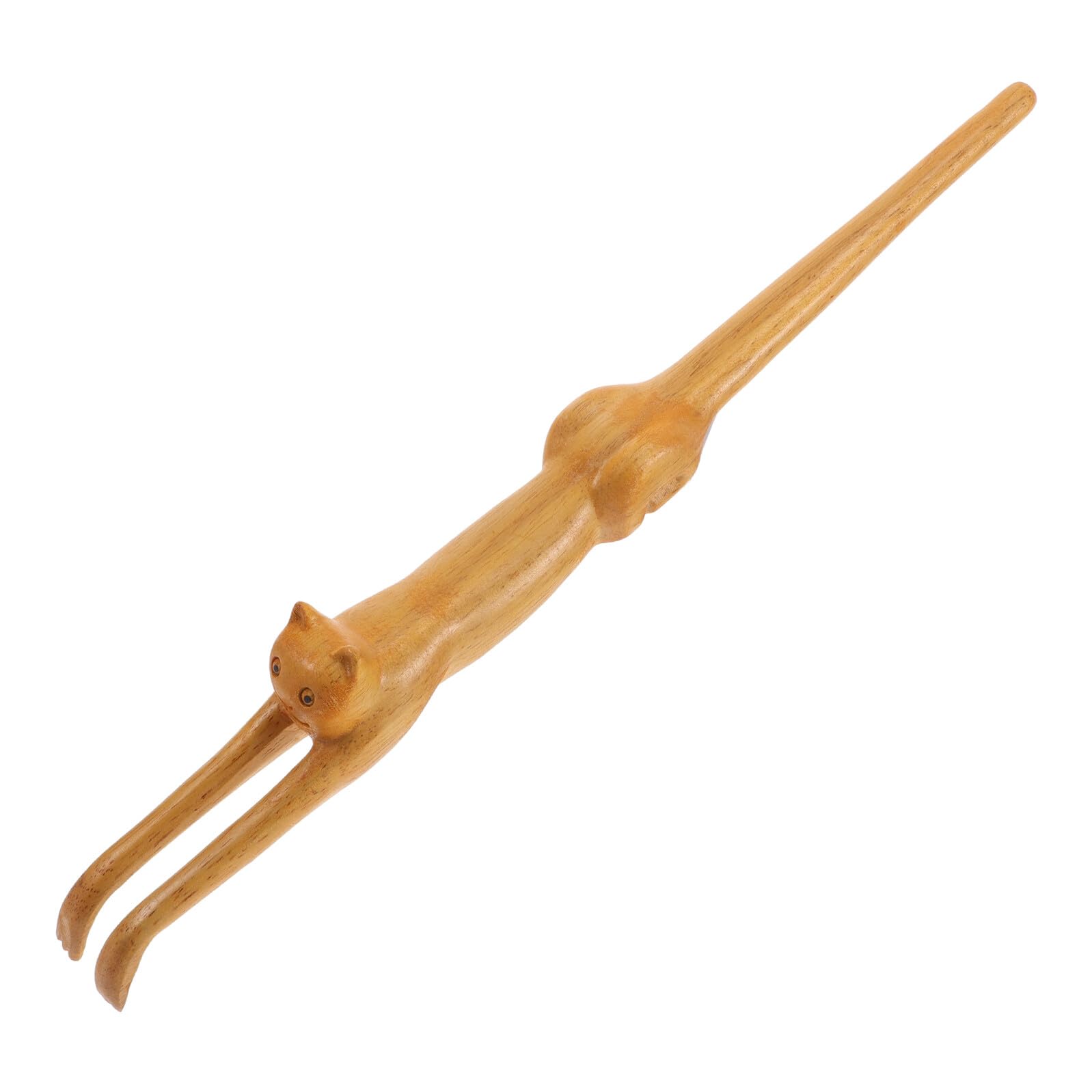 Natürlicher Holz Rückenkratzer mit Langem Griff Katzenmotiv Vielseitiges Massagegerät für Rücken Beine und Füße Kratzhilfe für Männer und Senioren Ergonomisch für Schwer