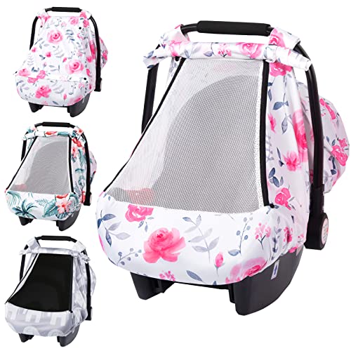 Smttw Car Seat Cover For Babies, Stretchy Breathable Carseat Canopy, Multiuse Infant Stoller Cover For Baby Boys Girls, Privacy Breastfeeding Coverage Protect Baby From Wind, Sun (Flower) #TOP5