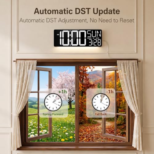 Image of JALL 18 inch Large Digital Wall Clock with Big Numbers, Remote, Timer, 12 RGB Wall Clock with Date and Temp for Teachers Seniors, Digital Clock for Arena, Gym, Living Room Classroom Decor (White)