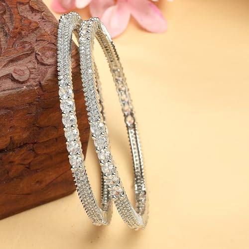 Image of ZENEME Jewellery Silver Plated Stylish Crystal AD Dual Colour Bangle Jewellery For Girls and Women