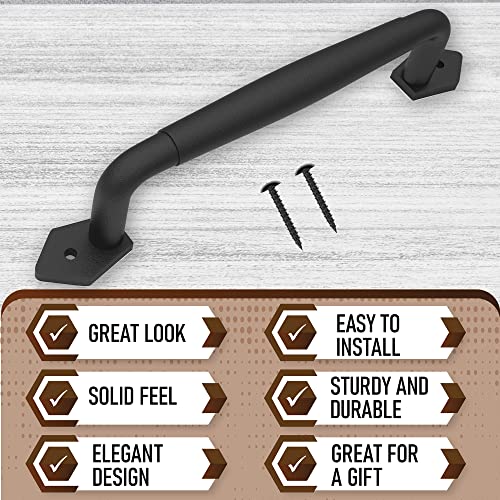 Image of 10 Inch Diamond Tapered Barn Door Handle - Black Cast Iron Pull for Sliding Doors, Gates, Sheds, Fences, Closets - Indoor Outdoor Farmhouse Hardware