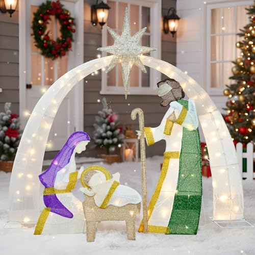 4.5FT Lighted-up Nativity Scene Christmas Decoration,...