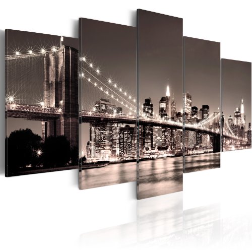 Cuadros B&D XXL - Cuadro en Lienzo Puente de Brooklyn 150x75 cm 5 piezas - Impresión en material tejido no tejido cuadros decoracion salon modernos lienzos - New York Ciudad 9020133