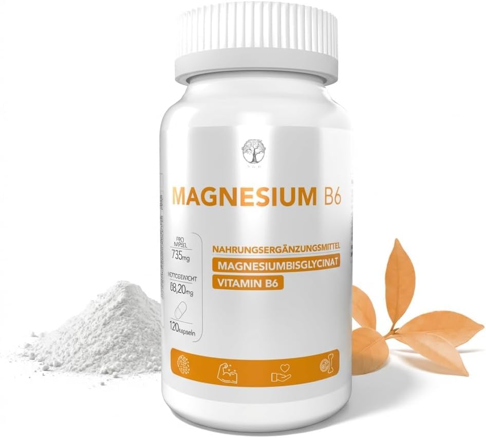 Magnesium Bisglycinat Kapseln + Vitamin B6 | Magnesium Bisglycinat 400mg Komplex magnesium Hochdosiert Kapseln Natural Elements