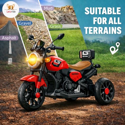 Image of Kids Electric Ride-On Bike with LED Headlight, Music & 3-Wheel Stability, Battery Powered Motorcycle Toy for Boys & Girls (Ages 1-4 Years) (RED)