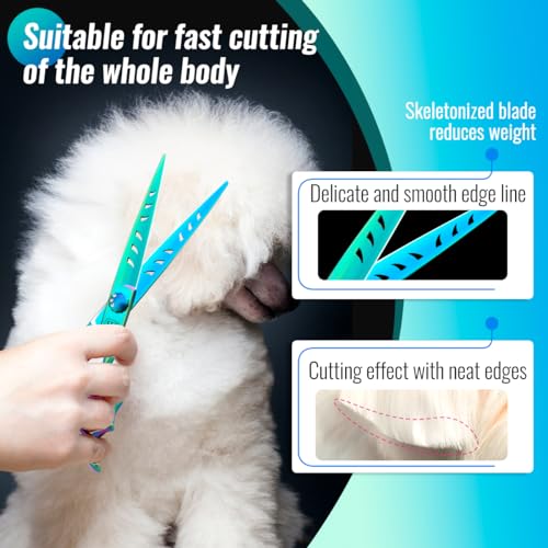 Dog Grooming Scissors: 7″ Straight Pet Shears Skeletonized blade Made Of Japanese 440C for Trimming Dogs Cats and Other Pets Green Dog Grooming Scissors: 7″ Straight Pet Shears Skeletonized blade Made Of Japanese 440C for Trimming Dogs Cats and Other Pets Green