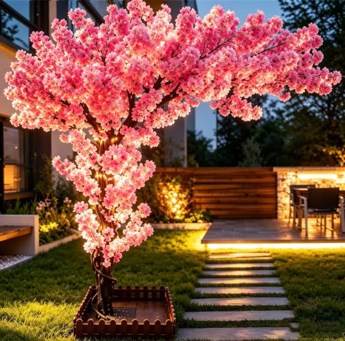 6FT Artificial Cherry Blossom Tree Flower Trees Tall Artificial Plant Faux Silk Plant in Pot for Home Room Porch Entryway Office Decorations Indoor Outdoor Pink
