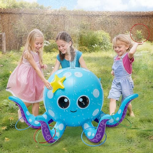Sprinkler for Kids Inflatable Octopus Water Toys with 6 Rings Kids Sprinklers for Yard Summer Outdoor Toys Backyard Water Spray Sprinkler Fun Toy for 3 4 5 6 7 8 Years and Up Boys Girls Gifts