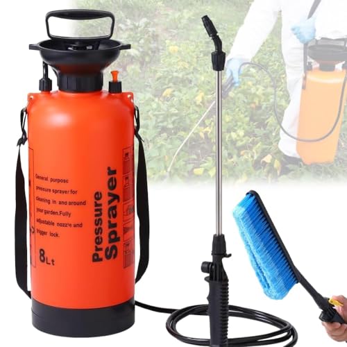 iimono117 噴霧器 手動式 8L 水やり 加圧ポンプ ノズル付き 手動噴霧器 蓄圧式 水やり ポータブルシャワー 花水やり 掃除 ガーデニング 洗車 家庭菜園 消毒 農薬 洗車 ガレージ 窓 (1個)