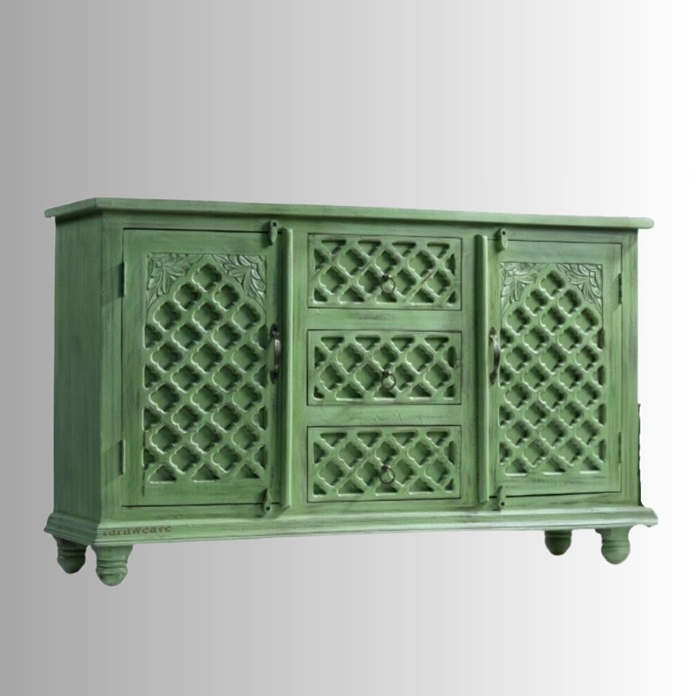 FURNWEAVE Solid Wooden Sideboard TV Cabinet for Storage | Unique Rustic Furniture Piece for Living Room, Bedroom | Sideboard TV Cabinet for Home Decor | 3 Door and 3 Drawers | Solid Wood-image-45