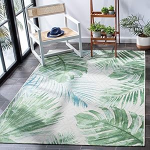 Safavieh Barbados Collection BAR590X Tropical Botanical Indoor/ Outdoor Area Rug, 6' 6" Square, Green/Teal