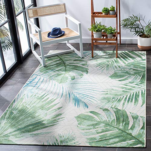 Safavieh Barbados Collection BAR590X Tropical Botanical Indoor/ Outdoor Area Rug, 6' 6" Square, Green/Teal