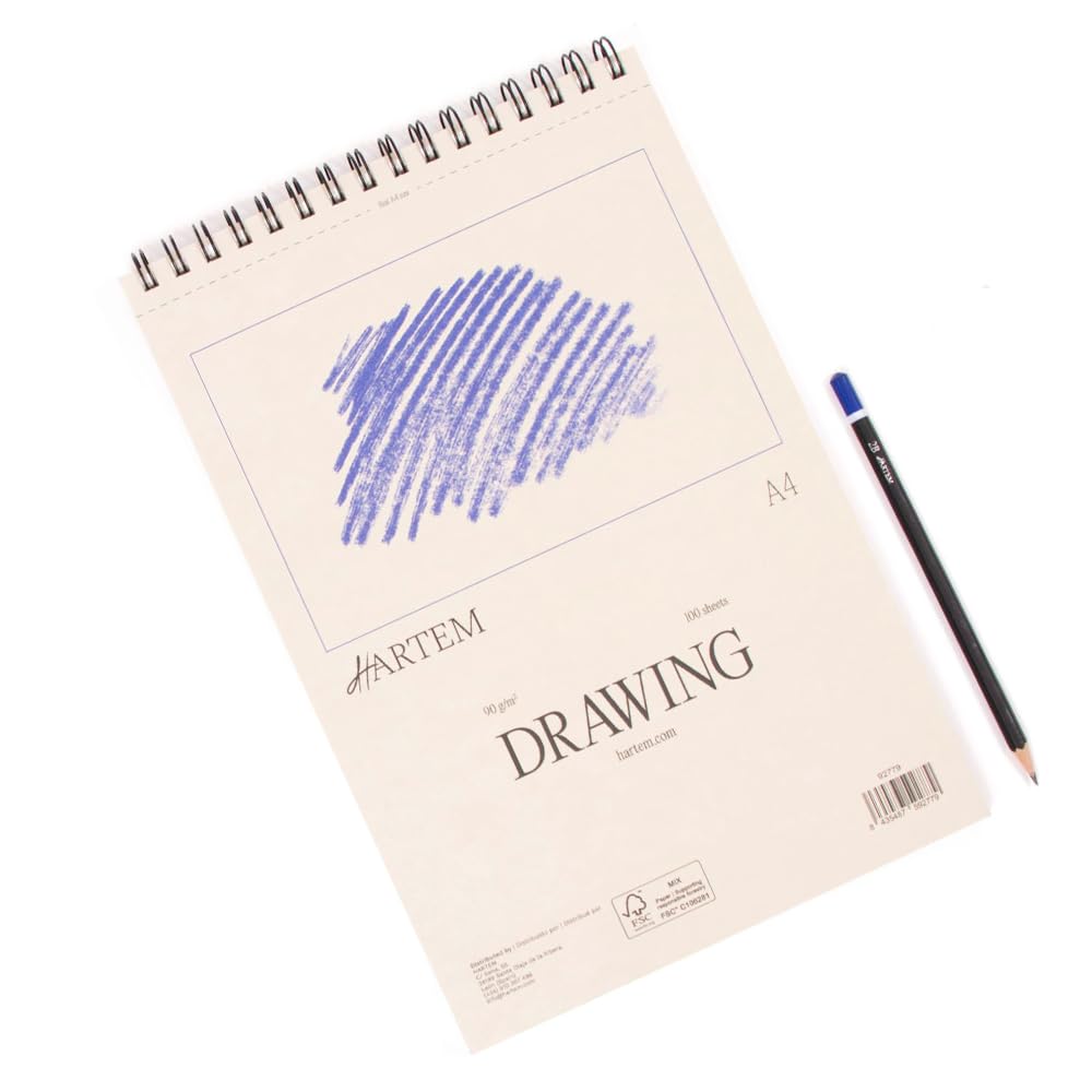 Hartem, A4 Sketchbook & 2B Graphite Pencil for Artists Spiral Bound Drawing Pad, 100 Sheets