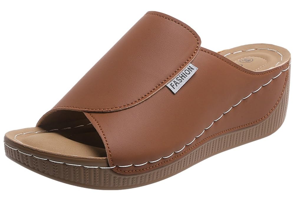 Rungion Womens Wedge Sandals Shoes Orthopedic Comfortable Summer Beach Dressy Slipper with Arch Support Casual Platform Slides