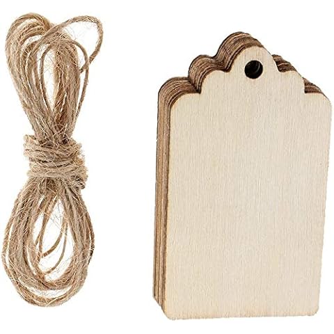 POFET 100pcs Unfinished Wooden Gift Tags Hanging Label for Wedding Party Decoration Cover