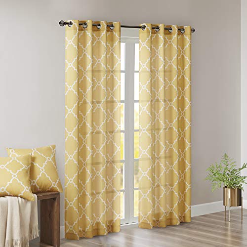 Madison Park Saratoga Window Curtain Light Filtering Fretwork Print 1 Panel Grommet Top Drapes/Valance for Living Room Bedroom and Dorm 50x63 - Image 2