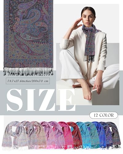 Chuarry 12 Pcs Pashmina Paisley Shawls and Wraps Bulk Soft Silky Reversible Scarf Rave Tassels Scarves Wedding Gift2