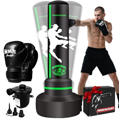 Heavy Freestanding Punching Bag for Adults Teens, 70” Standing Boxing Bag with Gloves and Pump, Women Men Stand Kickboxing Bags for Boxing Training MMA Fitness Home Gym Martial Arts