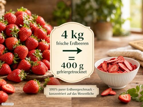 EWL Naturprodukte Erdbeeren gefriergetrocknet 400g, im bruchsicheren Eimer, gefriergetrocknete Erdbeeren in Deutschland abgefüllt, vegan und natürlich lecker