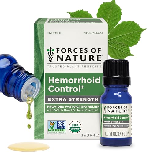 Forces of Nature Hemorrhoid Treatment, Extra Strength 0.37 Fl Oz, Organic Homeopathic Medicine & Essential Oils, Hemorrhoid Relief for Pain, Itching, Swelling, Soreness & Discomfort