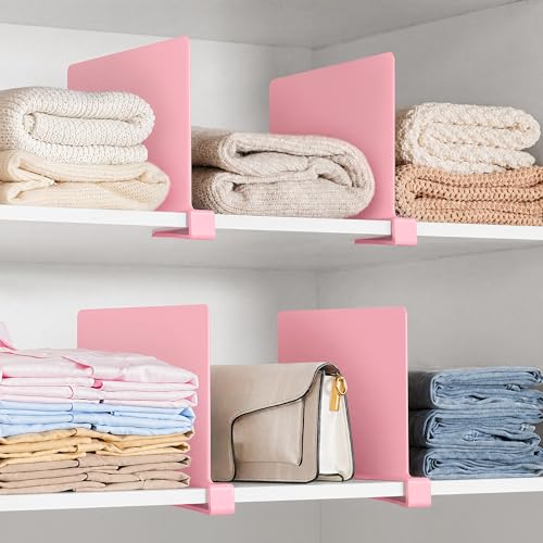 Image of HBlife 6 Pack Closet Organizers and Storage, Pink Shelf Dividers, Vertical Purse Organizer for Closet Perfect for Sweater, Shirts, Handbags in Bedroom and Kitchen, Acrylic Bookshelf for Organization