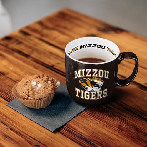 Image of Logo Brands NCAA Missouri Tigers 15oz Stripe Mug - Team Logo, Inside Print, Standard Handle, Microwave & Dishwasher Safe