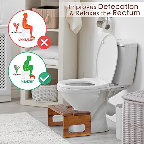 Bluewest Foldable Toilet Stool, Acacia Wood Poop Stool For Potty Training, 7 Inch Collapsible Bathroom Stool, Folding Squatty Potty Stool For Adults With Non-Slip #TOP4