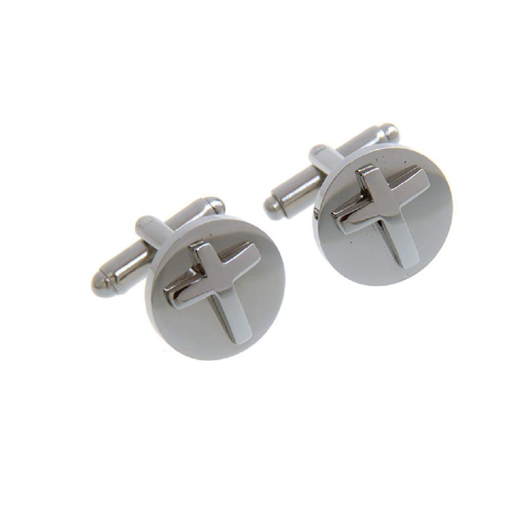 mrcuff Cross Round Raised Pair Cufflinks in a Presentation Gift Box & Polishing Cloth, microfiber, crystal-picture-23