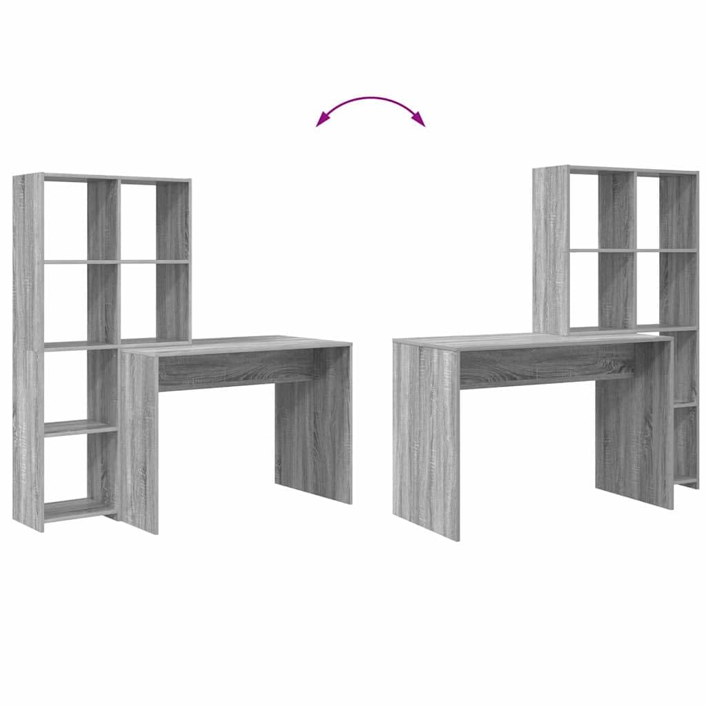 Scrivania in legno Sonoma grigio, 138,5 x 55 x 143 cm, con 4 ripiani, per ufficio, casa, computer, laptop, PC e ordine