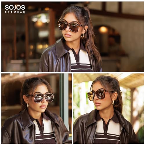 Image of SOJOS Trendy Big Oversized Polarized Sunglasses Womens Mens, 70s 80s Retro Vintage Pilot Shades SJ2643