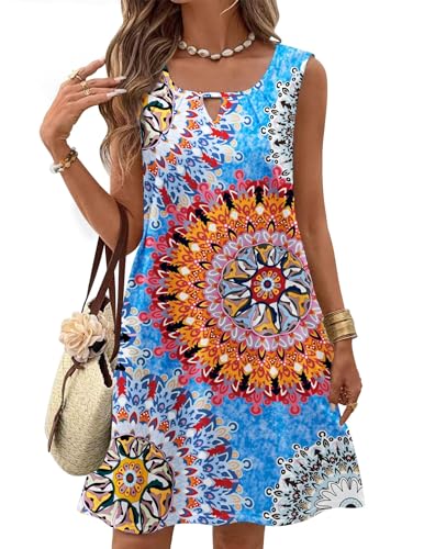 Image of Zeagoo Womens Casual Summer Dresses 2025 Boho Sleeveless Sundresses with Pockets Pleated Beach Floral T Shirt Dresses