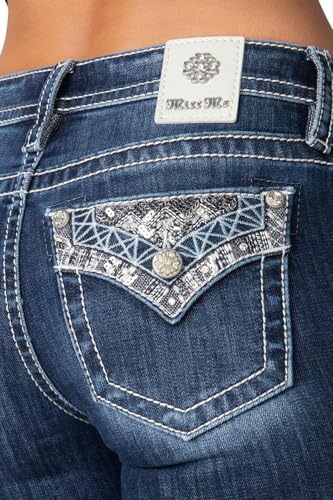 Miss Me Women's Cool Border Mid-Rise Bootcut Jeans with Embellished Faux Flap Pockets4