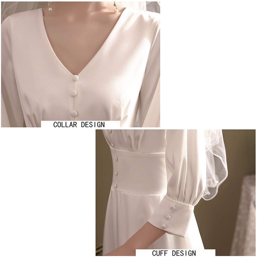 Vestido de novia de satén, vestidos de novia, vestidos formales de novia, falda de manga larga para mujer, faldas casuales, bonito vestido (color: blanco con velo, talla: mediana) (blanco con velo)