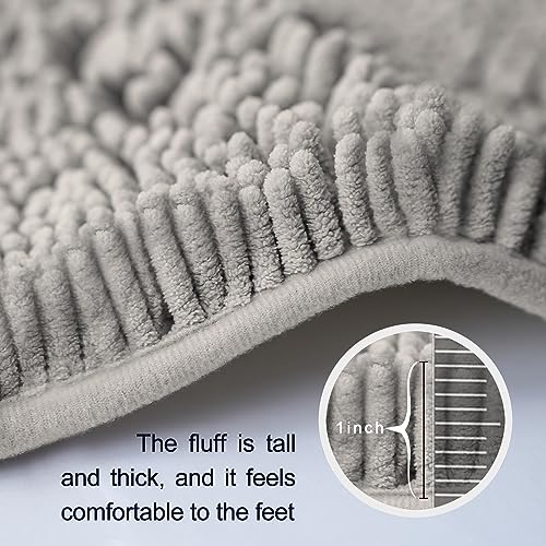 Bathroom Rugs Sets 2 Piece, Ultra Soft Absorbent Bath mat Chenille Bathroom Rug, Antiskid Bath mats Washable Bathroom mat (20x32 inch + 16x24 inch) Light Gray