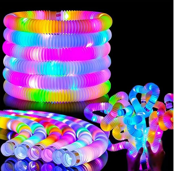 YATOSEEN 12 pcs Light Up Pop Tubes, Glow Sticks Party Favors for Kids and adults, for Boys Girls Birthday Gifts Fidget Sensory Toys Glow in the Dark Party Decorations Supplies