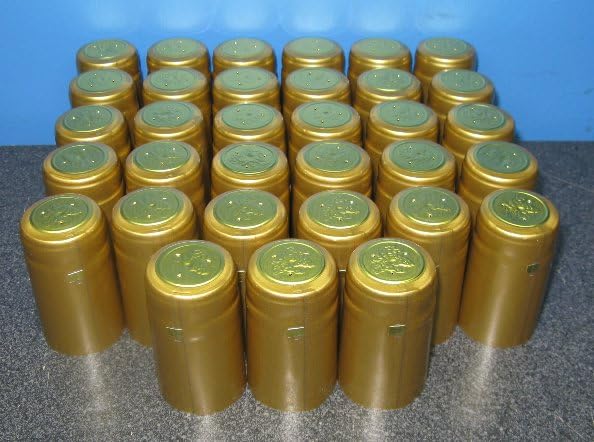 LARGE GOLD SHRINK CAPSULES 100 32X60 NUGGET GOLD Winery Quality PVC Shrink Caps for Winemaking and Bottling Wine Vinegar Sauce