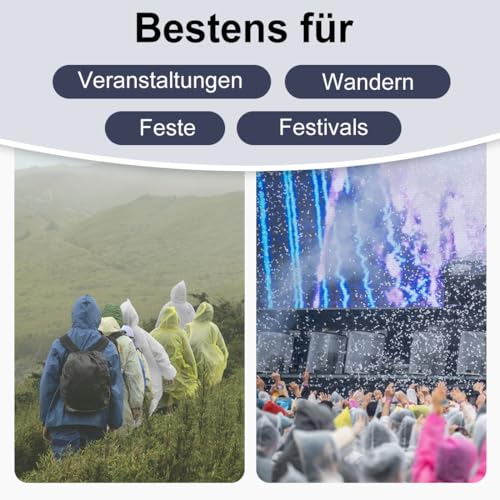 2 Stück Regenponcho Damen Herren,Wasserdicht Transparent Regenjacke Regencape mit Tunnelzug Kapuze Eva Travel Faltbar Regen Poncho Regenmantel für Wandern Radfahren Camping Festival und Reisen