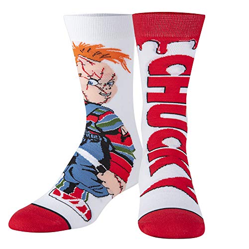 Odd Sox, Chucky Doll - Calcetines divertidos para hombres y mujeres, tripulación, grandes, estilos de película de terror, Venganza de Chucky, Large