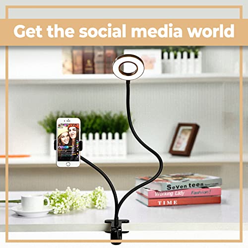 Retoo LED Ringlicht mit Stativ Selfie-Licht, Selfie-Lampe Schwanenhals Klemmlampe Handy Selfie Ring Licht Tisch Ringleuchte Live-Stream Makeup Fotografie YouTube Vlogs Dimmbare Tischringlicht 4'