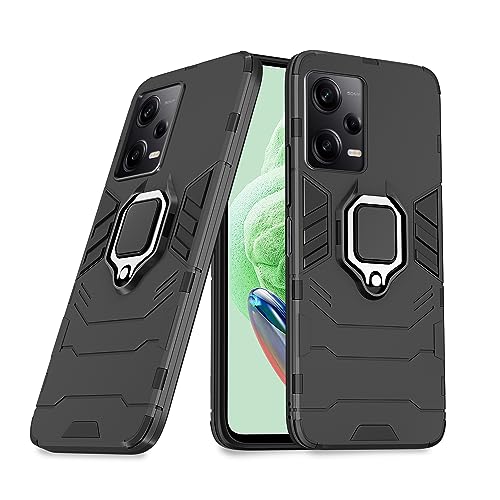 Image of Pikkme Poco X5 5G / Mi Redmi Note 12 5G Back Cover | D5 Tough Armor Bumper | 360 Protection Case | Ring Holder Stand Case for Poco X5 5G / Mi Redmi Note 12 5G (Black)