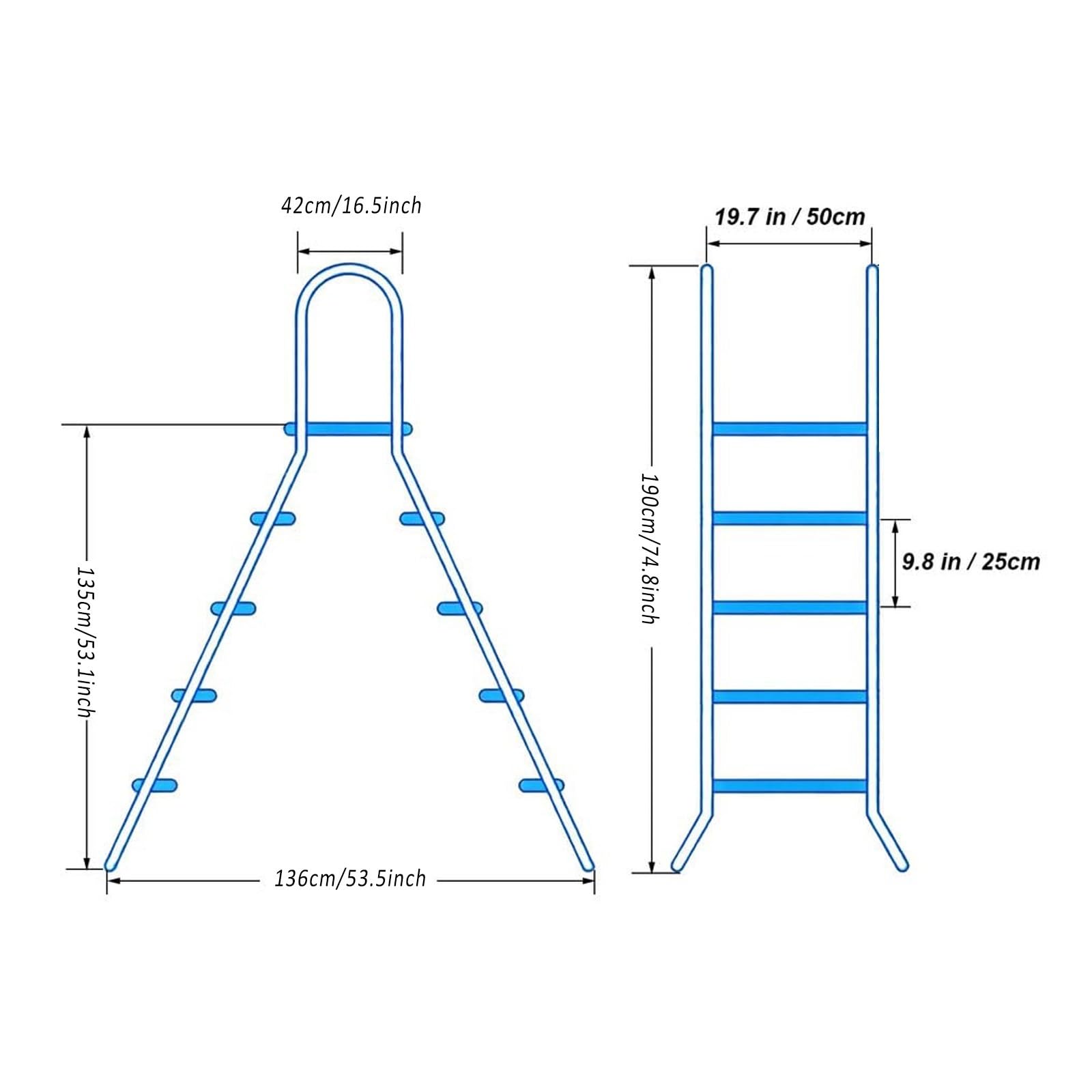 Scala per piscina fuori terra, telaio in acciaio resistente, gradini antiscivolo, ingresso e uscita su entrambi i lati, per piscine interrate/fuori terra