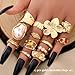 KISS WIFE Golden Chunky Rings Set for Women, Big Flower Artificial Crystal Baroque Pearl Irregular Stackable Knuckle Rings Pack, Vintage Chunky Jewelry Gift (Baroque)