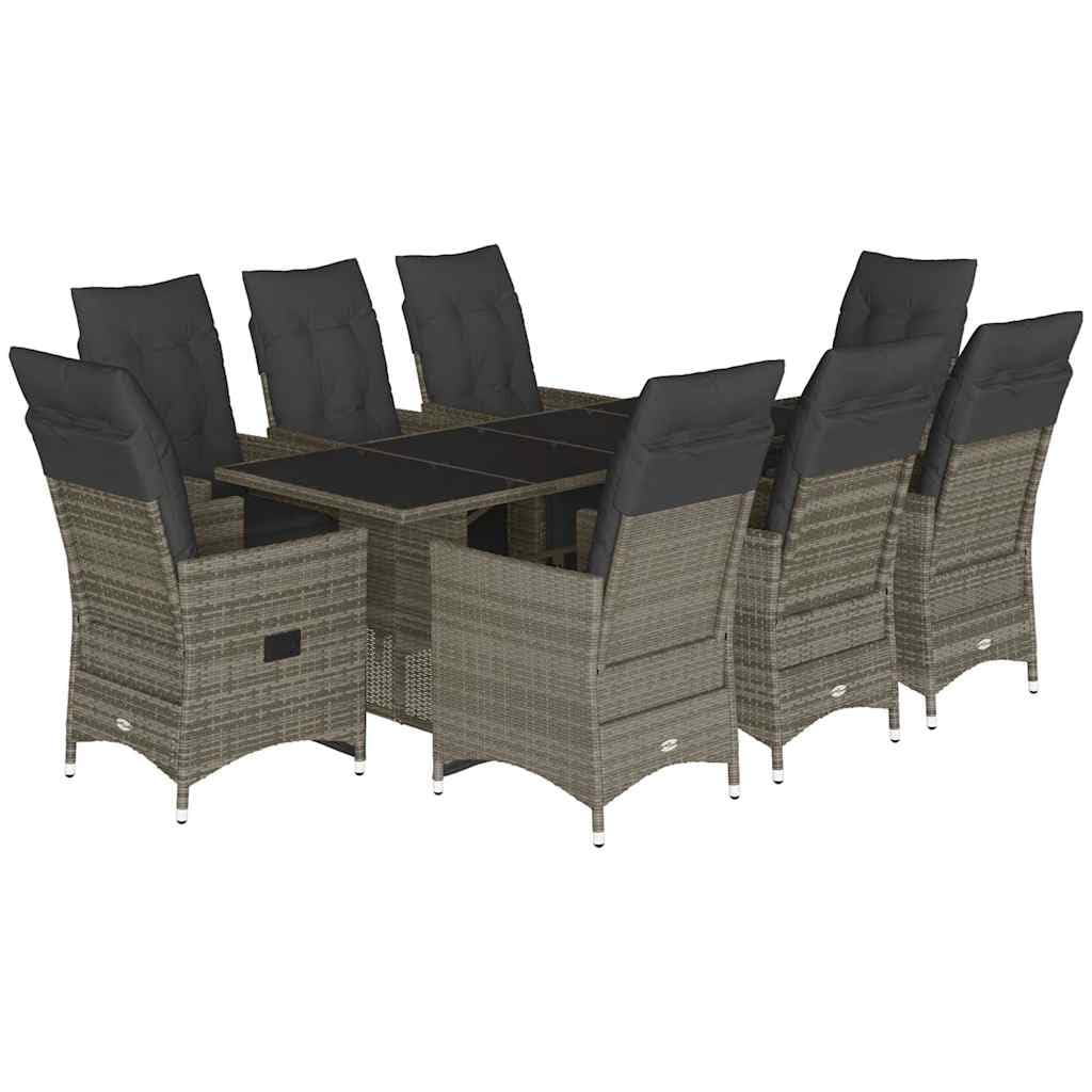 Juego de 9 piezas de jardín con cojín gris exterior B