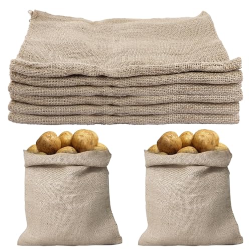 MEIDIV 8 Pack Hessian Bags, 50x75CM Hessian Sack, Potato Sacks for Storage, Potato Storage Bags for Storing, Natural Jute Sack for Potatoes, Vegetables, Coffee Beans, Burlap Sack Bag