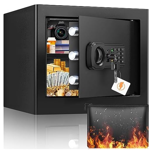 1.2 Cu ft Fireproof Safe Box for Home Use, Fire Safe with Fireproof Document Bag, Digital Security Safe with Combination Lock, Home Safes Fireproof Waterproof for Money Jewelry Medicine Documents