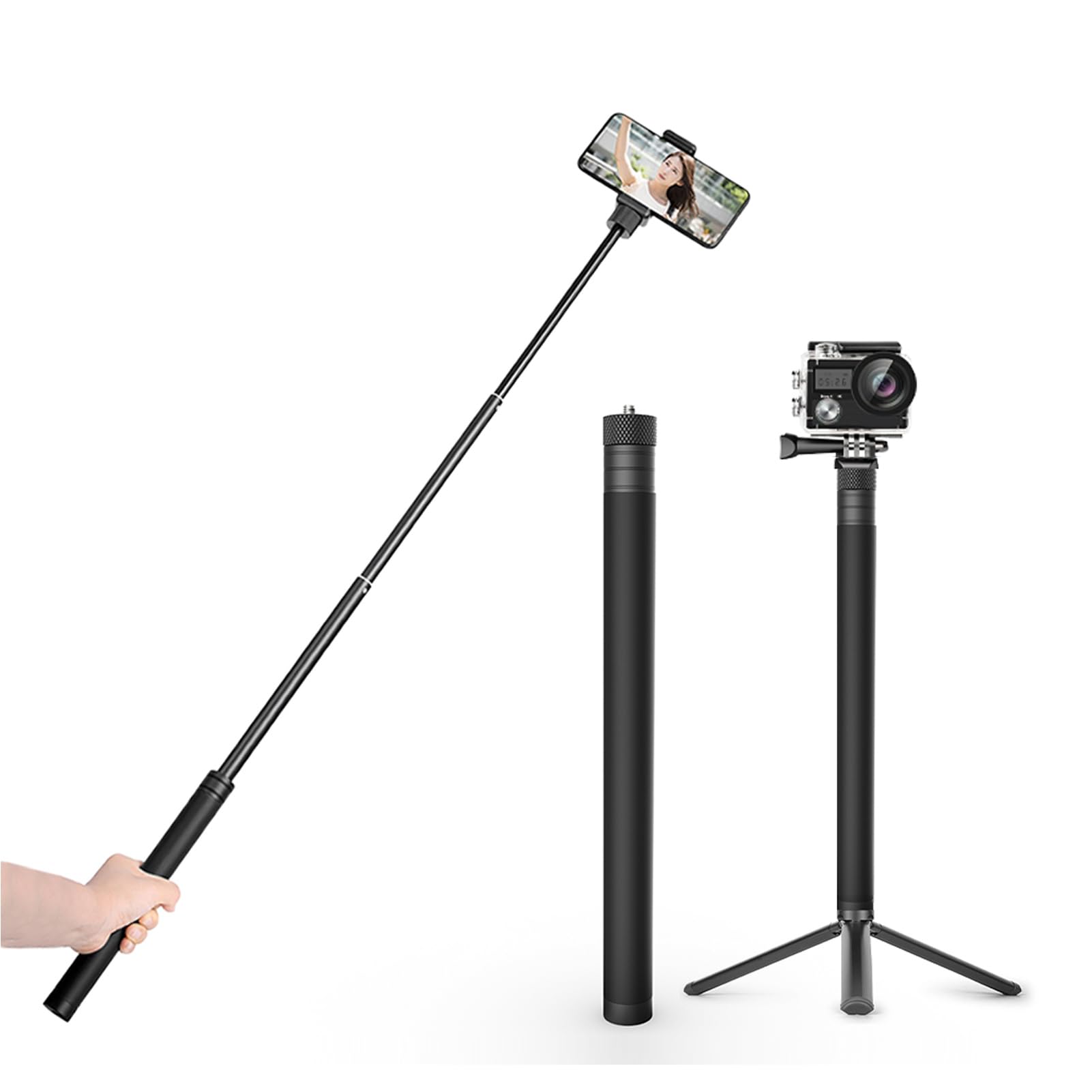 Camera Monopod, Adjustable 100cm Extension Pole for Panoramic Cameras Action Camera DSLR, Compact for Mic, Mobile Phone Clips, 4 Section Adjustable 1/4in Screw